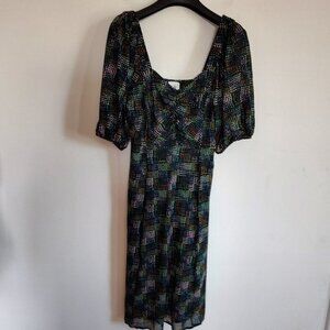 Ladies SZ S Cabi Black Geometric Elaine Puff-Sleeve Dress